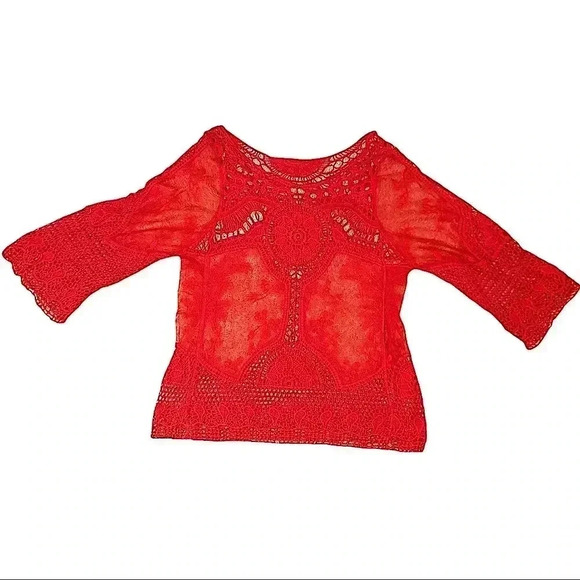 Women’s Red sunburst Crochet Knit top cover up, layering piece - Picture 1 of 8